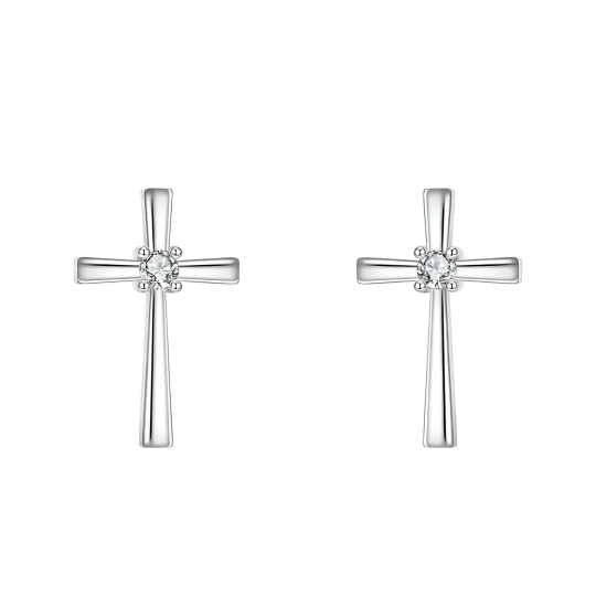 Pendientes de cruz con circonitas cúbicas en oro blanco de 10 quilates