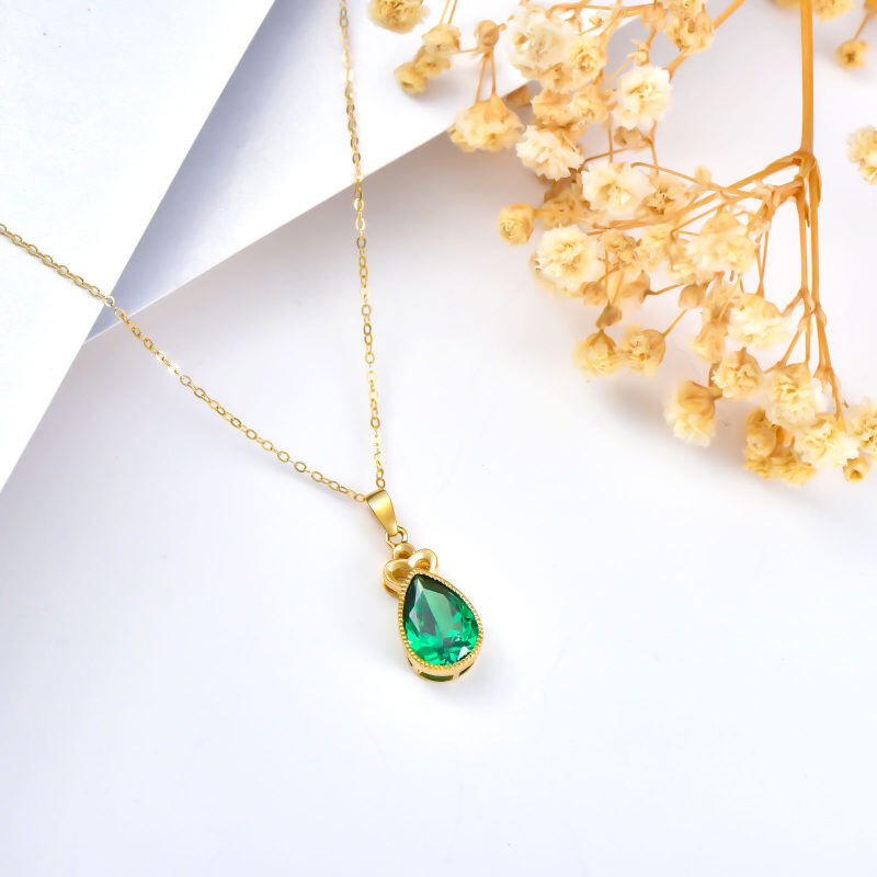 Collier pendentif en or rose 18 carats avec zircon cubique en forme de couronne et de goutte-4