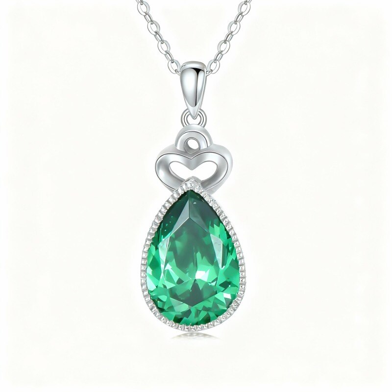 Collier pendentif en or blanc 18 carats avec zircon cubique en forme de couronne et de goutte-1