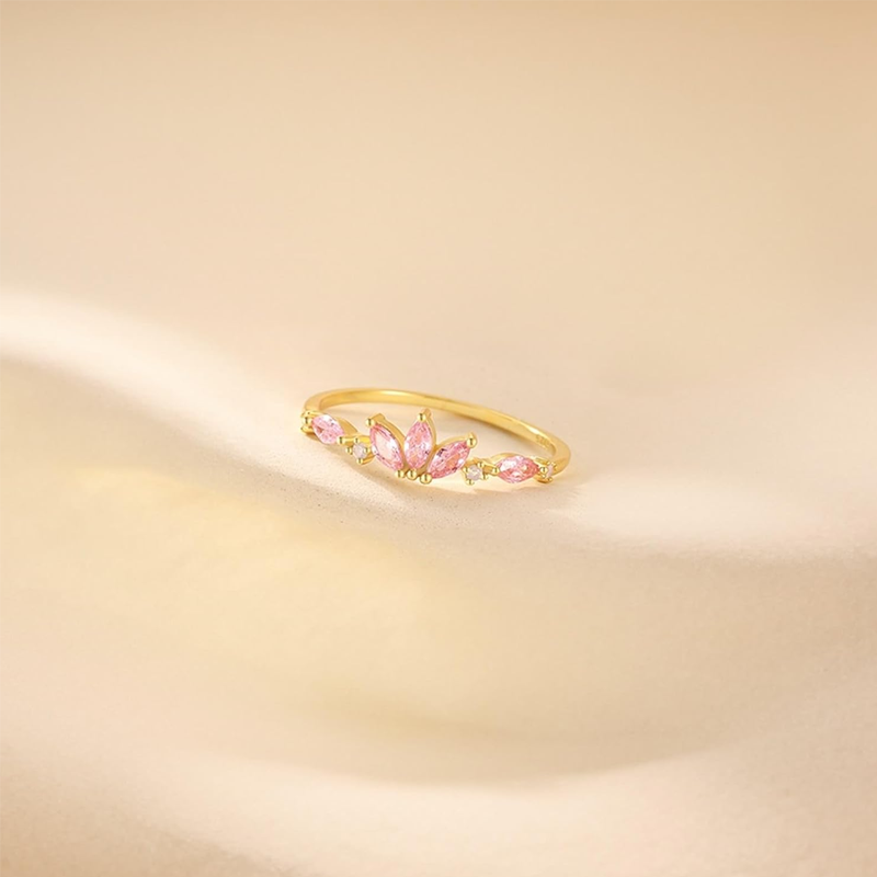 Damenring aus 14-karätigem Gold mit rosa Zirkonia-2