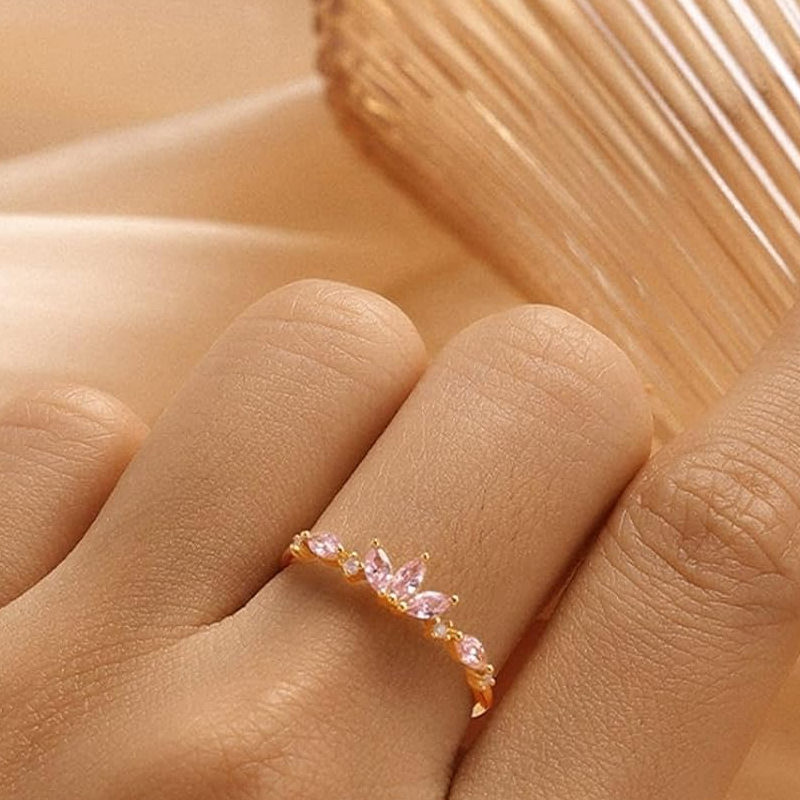 Damenring aus 14-karätigem Gold mit rosa Zirkonia-3