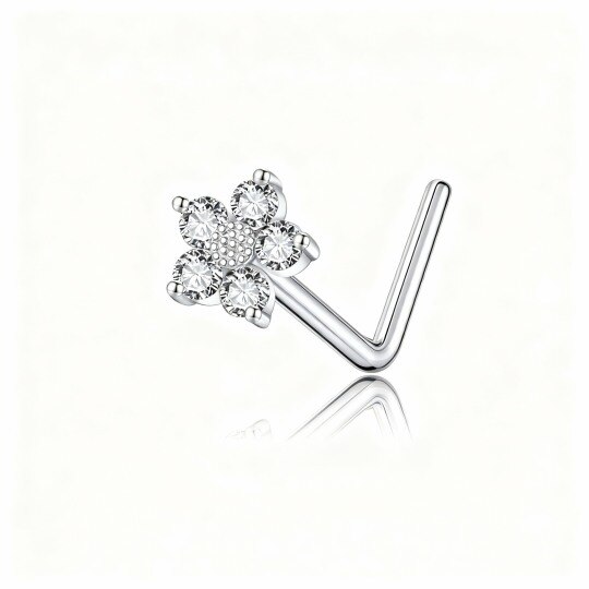 Anillo nasal de margarita con circonita cúbica en oro blanco de 10 quilates