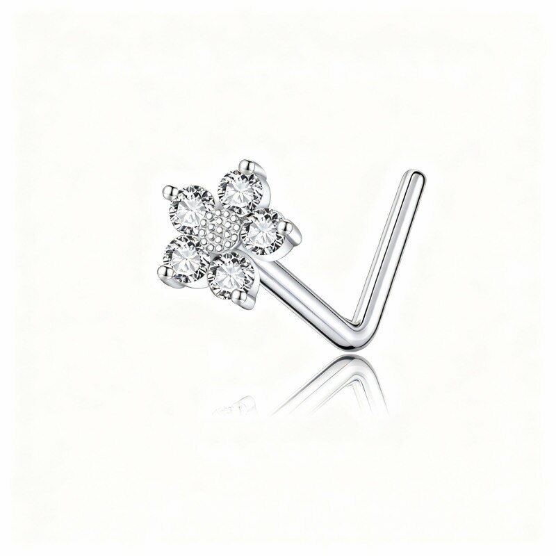 10K White Gold Cubic Zirconia Daisy Nose Ring-13