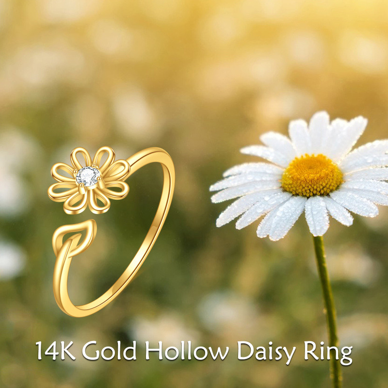 Offener Ring aus 18-karätigem Gold mit Zirkonia in Gänseblümchenform-3