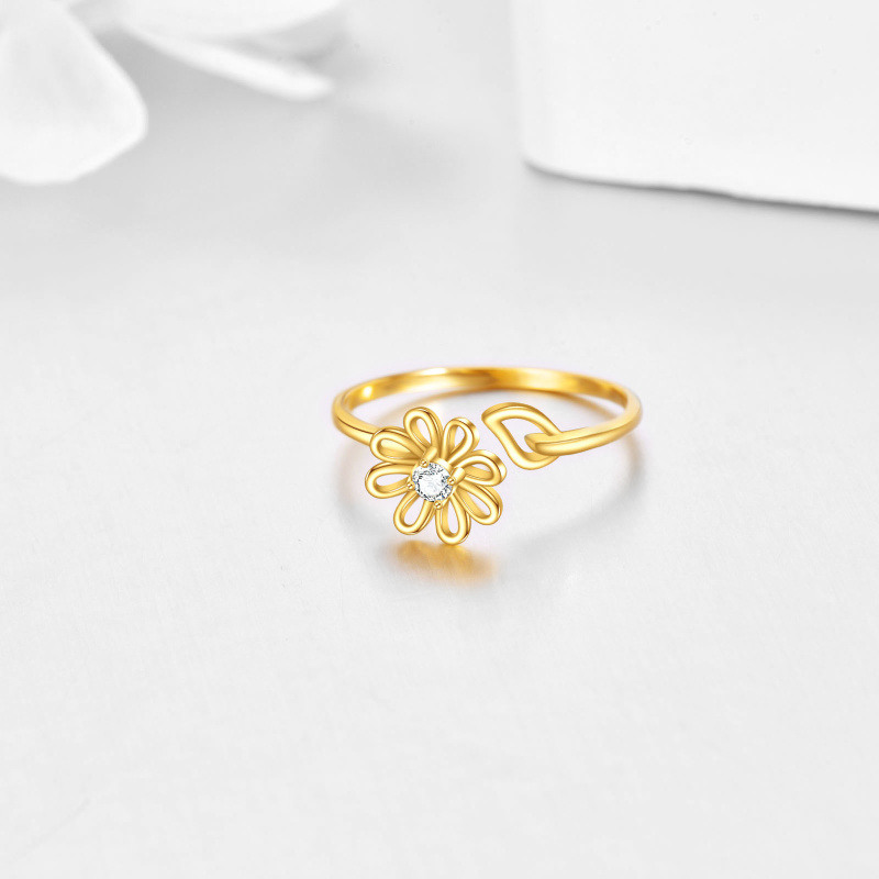 Offener Ring aus 18-karätigem Gold mit Zirkonia in Gänseblümchenform-5
