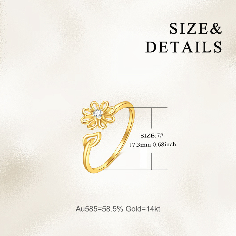 Offener Ring aus 18-karätigem Gold mit Zirkonia in Gänseblümchenform-6