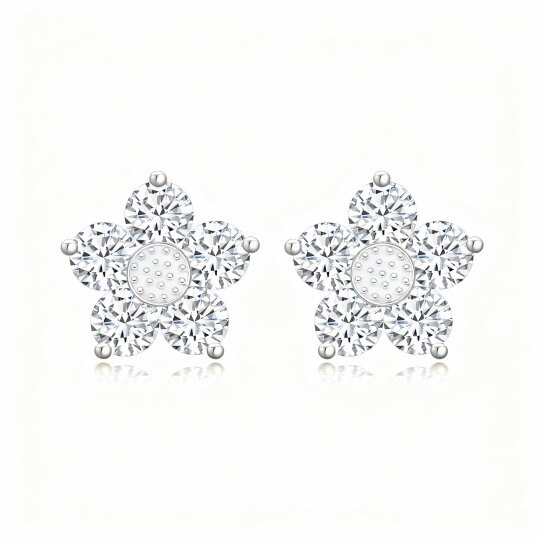 10K White Gold Cubic Zirconia Daisy Stud Earrings