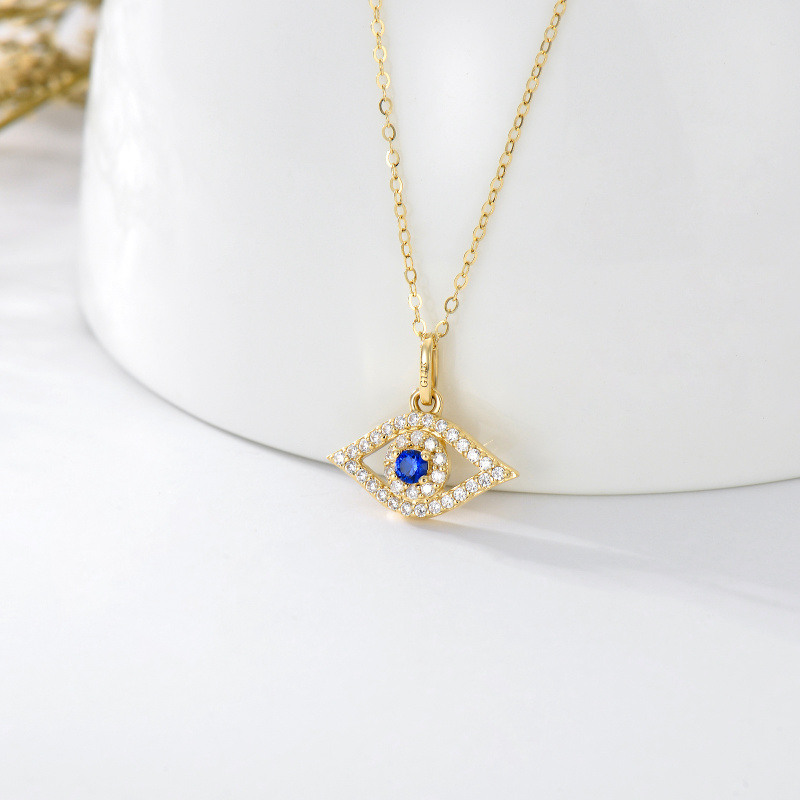 Collier pendentif œil protecteur en or 10 carats, zircon cubique et diamant-3