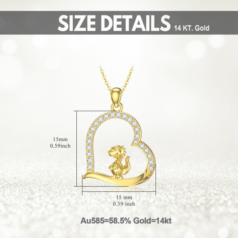 Collar de dinosaurio y corazón con circonitas cúbicas en oro de 18 quilates para mujer-5