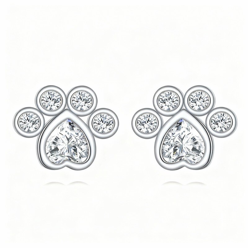 Pendientes de botón con forma de perro en oro blanco de 10 quilates con circonitas cúbicas-20