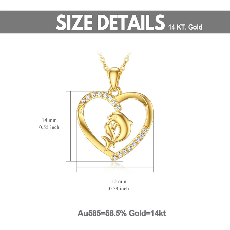 Collar con colgante de delfín y corazón de oro blanco de 10 quilates con circonitas cúbicas-5