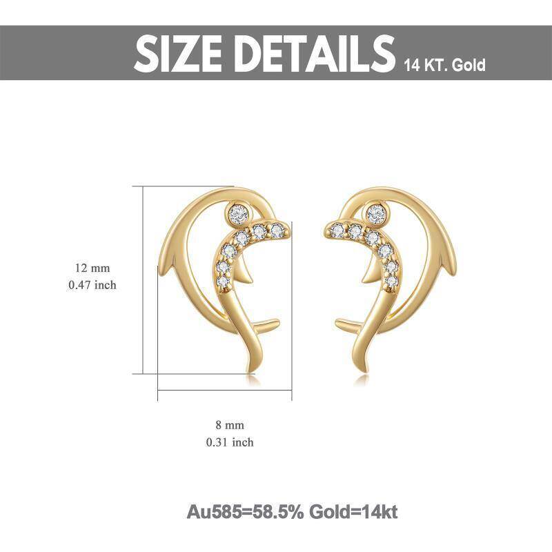 Pendientes de botón de delfín con circonitas cúbicas en oro blanco de 18 quilates-6