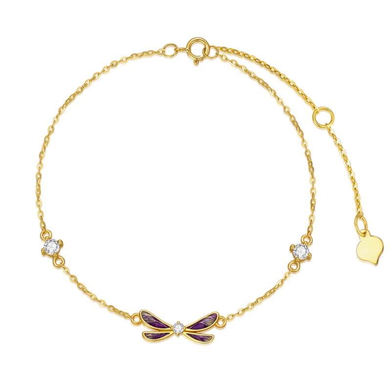Libellen-Charm-Armband aus 18-karätigem Gold mit Zirkonia-3