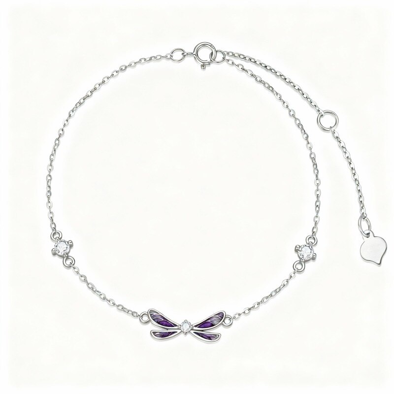 Pulsera con dije de libélula de oro blanco de 18 quilates y circonitas cúbicas-1