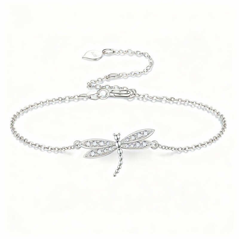 14K White Gold Cubic Zirconia Dragonfly Charm Bracelet-1