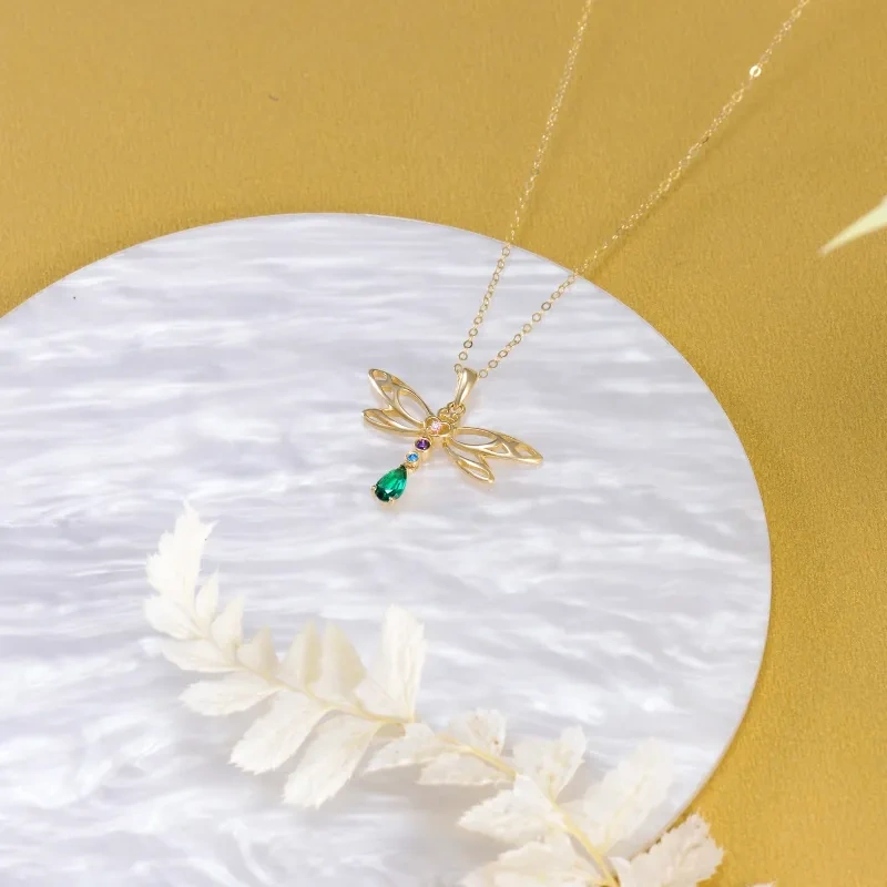 14K Gold Cubic Zirconia Dragonfly Pendant Necklace-4