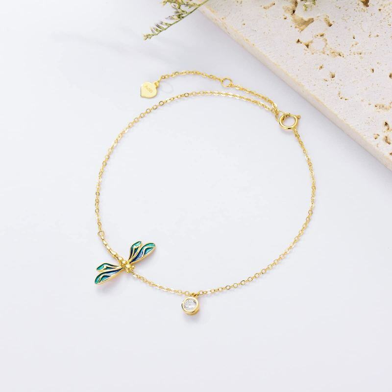 Tobillera de cadena simple con libélula de circonita y oro de 10 quilates-2