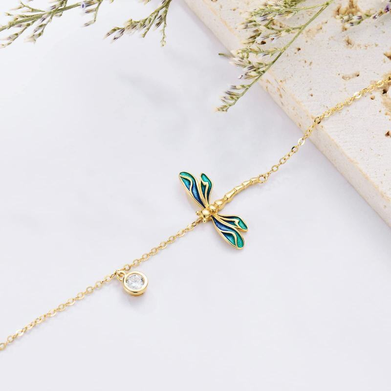 Tobillera de cadena simple con libélula de circonita y oro de 10 quilates-3