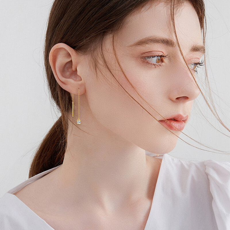Boucles d'oreilles pendantes en or 18 carats et zirconiums cubiques-2