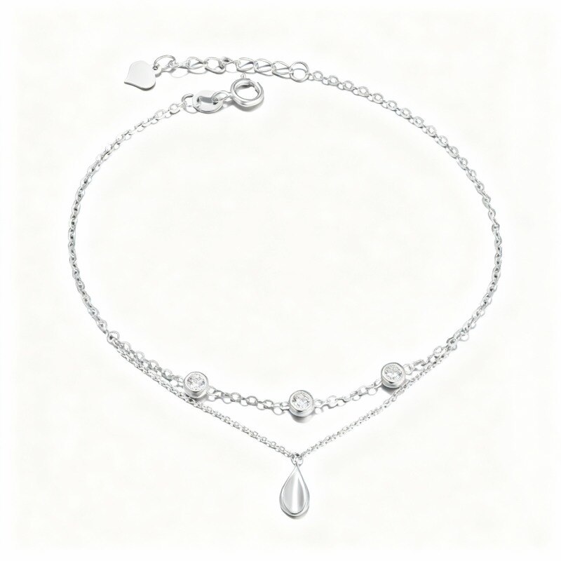 Pulsera con dije en forma de gota de circonita cúbica en oro blanco de 10 quilates-1