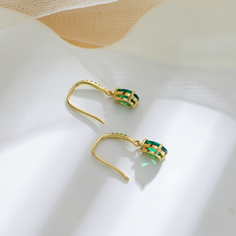 Boucles d'oreilles pendantes en or 10 carats et zircon cubique émeraude pour femmes-4