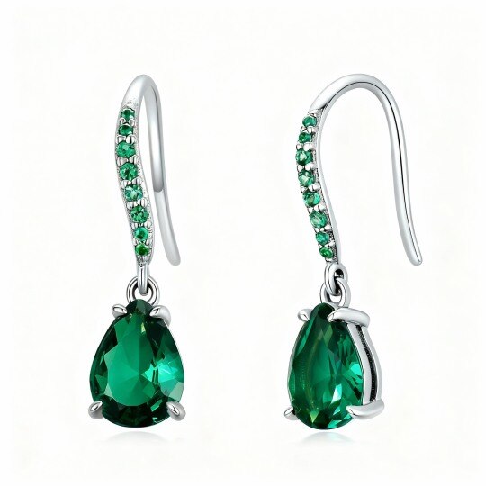 14K White Gold Cubic Zirconia Drop Shape Drop Earrings
