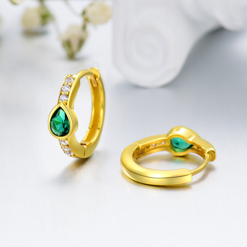 10K Gold Cubic Zirconia Drop Shape Hoop Earrings-3