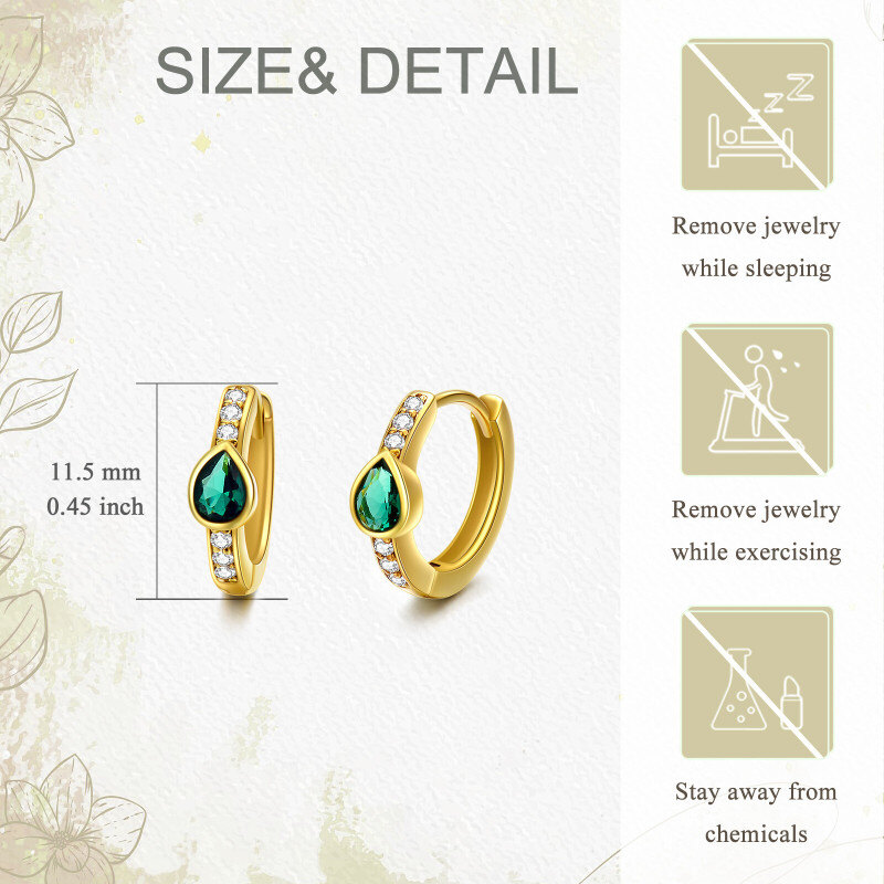 10K Gold Cubic Zirconia Drop Shape Hoop Earrings-5