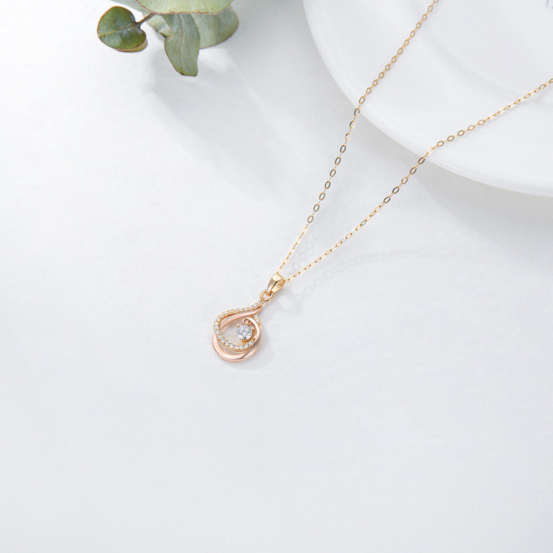 18K Gold Cubic Zirconia Drop Shape Pendant Necklace-4