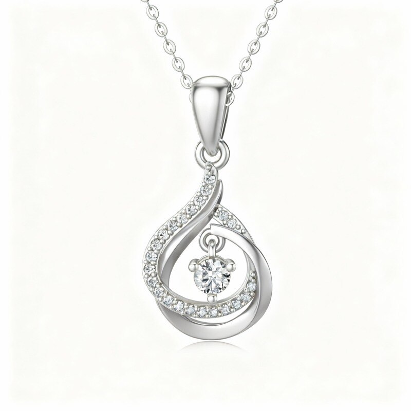 Platinum with White Gold Plated Cubic Zirconia Drop Shape Pendant Necklace-1