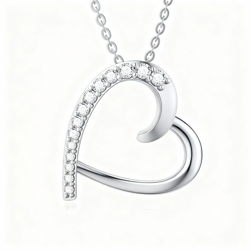 Collar con colgante de electrocardiograma de platino con circonitas cúbicas chapadas en oro blanco-1