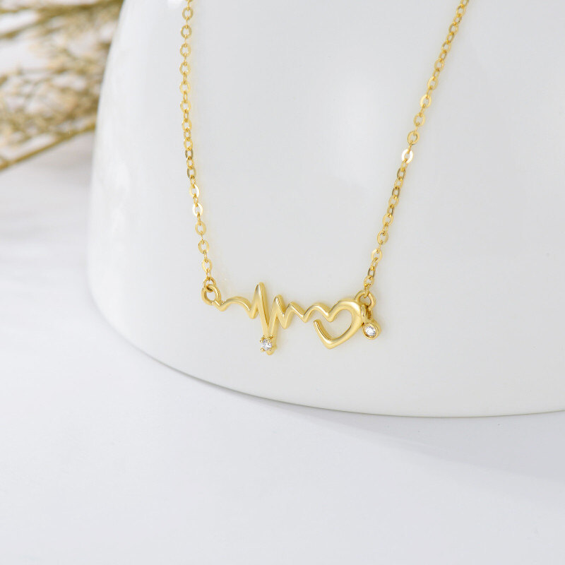 Collar con colgante de electrocardiograma de oro de 18 quilates y circonitas cúbicas-4
