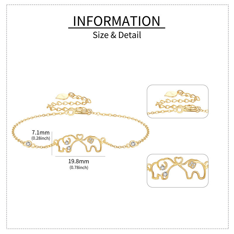 18K Gold Cubic Zirconia Elephant Bracelet for Women-6