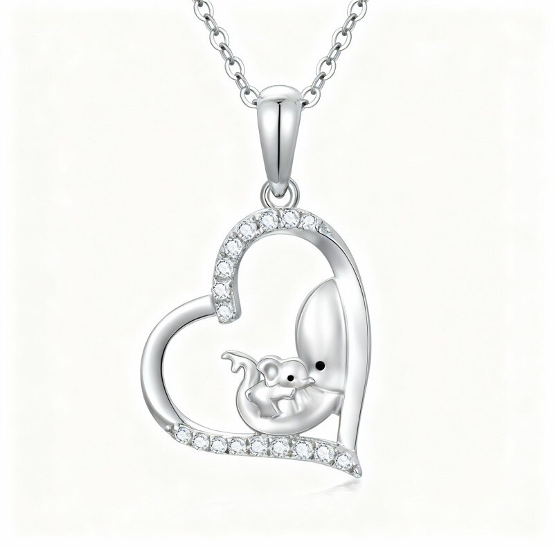 Collier pendentif éléphant et cœur en or blanc 10 carats et zircon cubique-19