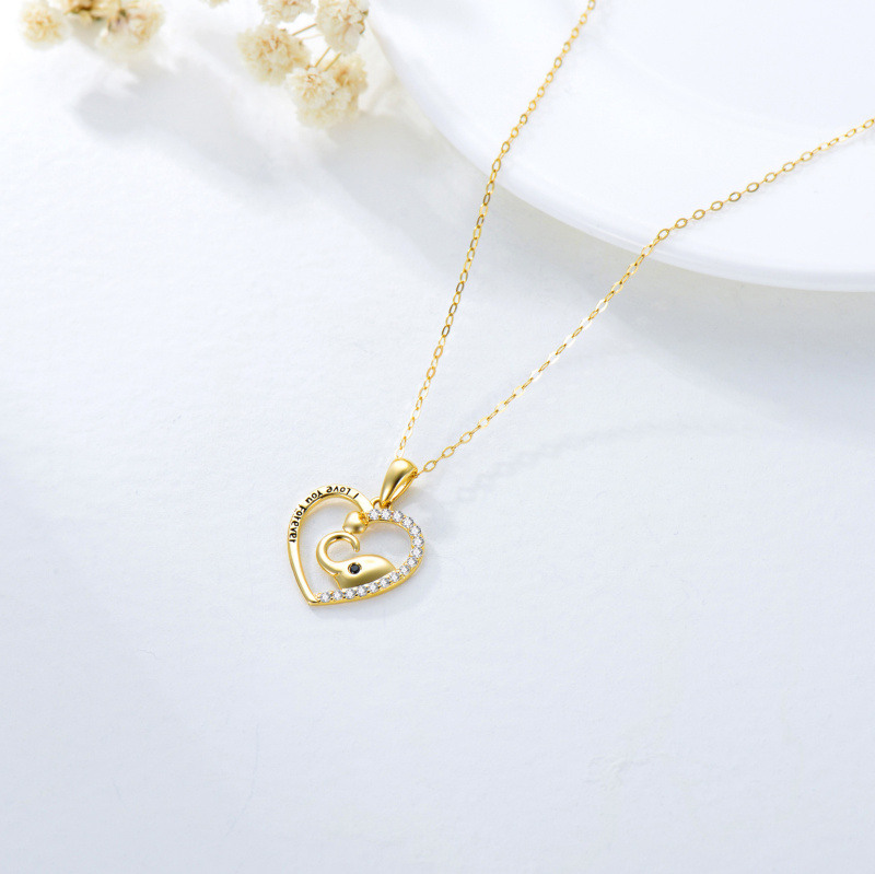 14K White Gold Cubic Zirconia Elephant & Heart Pendant Necklace with Engraved Word-4