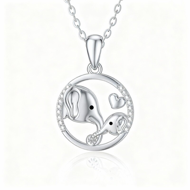 Collier pendentif éléphant en or blanc 10 carats et zircon cubique-12