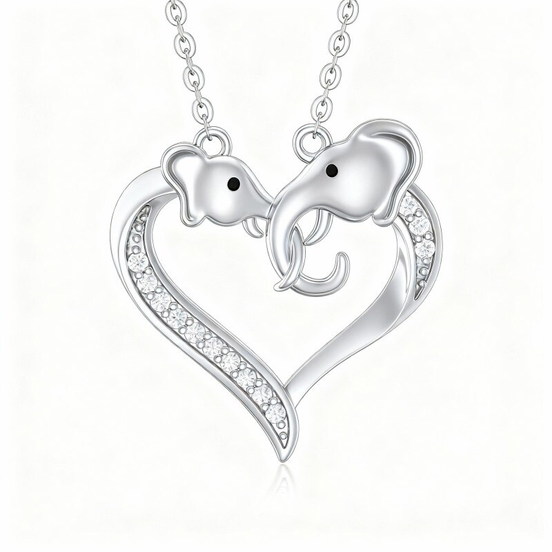 Collier pendentif éléphant en or blanc 10 carats et zircon cubique-7