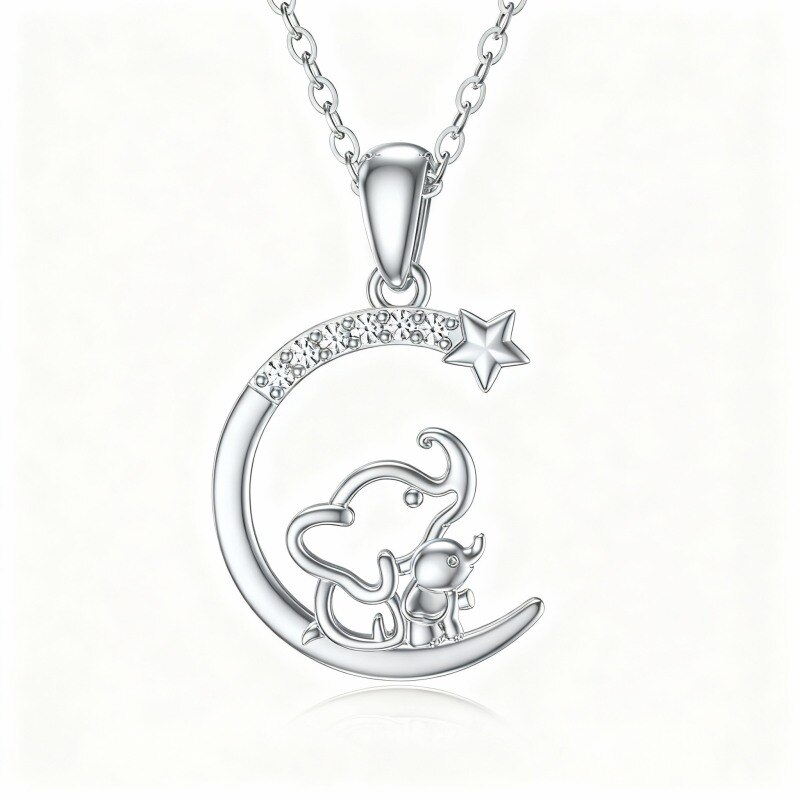 Collier pendentif éléphant en or blanc 10 carats et zircon cubique-13