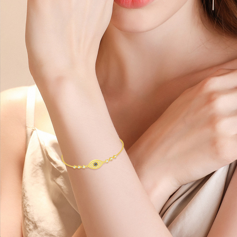Bracelet à breloque œil protecteur en or rose 18 carats et zircon cubique-2