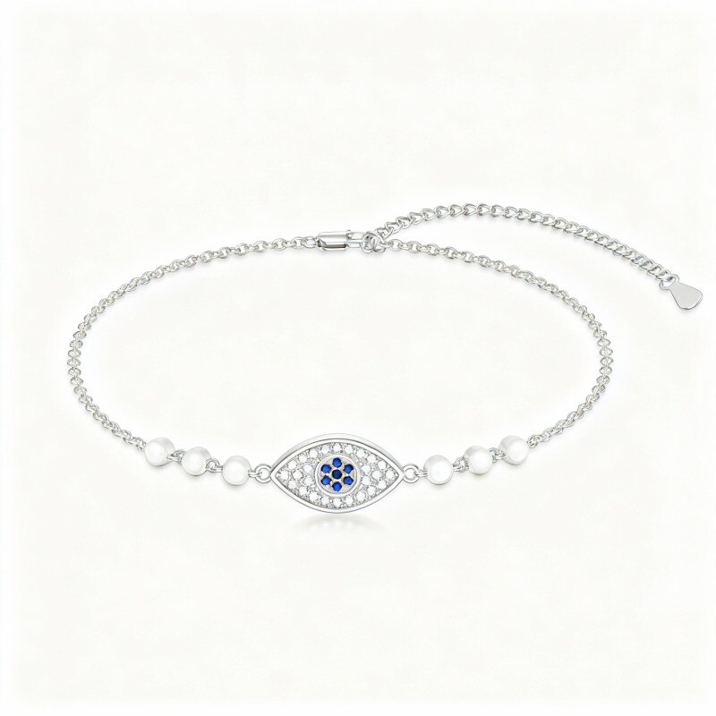 Pulsera con dije de ojo turco de circonita cúbica en oro blanco de 10 quilates-13