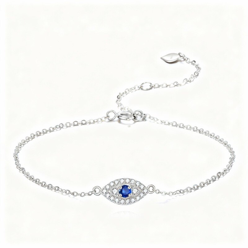 Platinum with White Gold Plated Cubic Zirconia Evil Eye Charm Bracelet-1