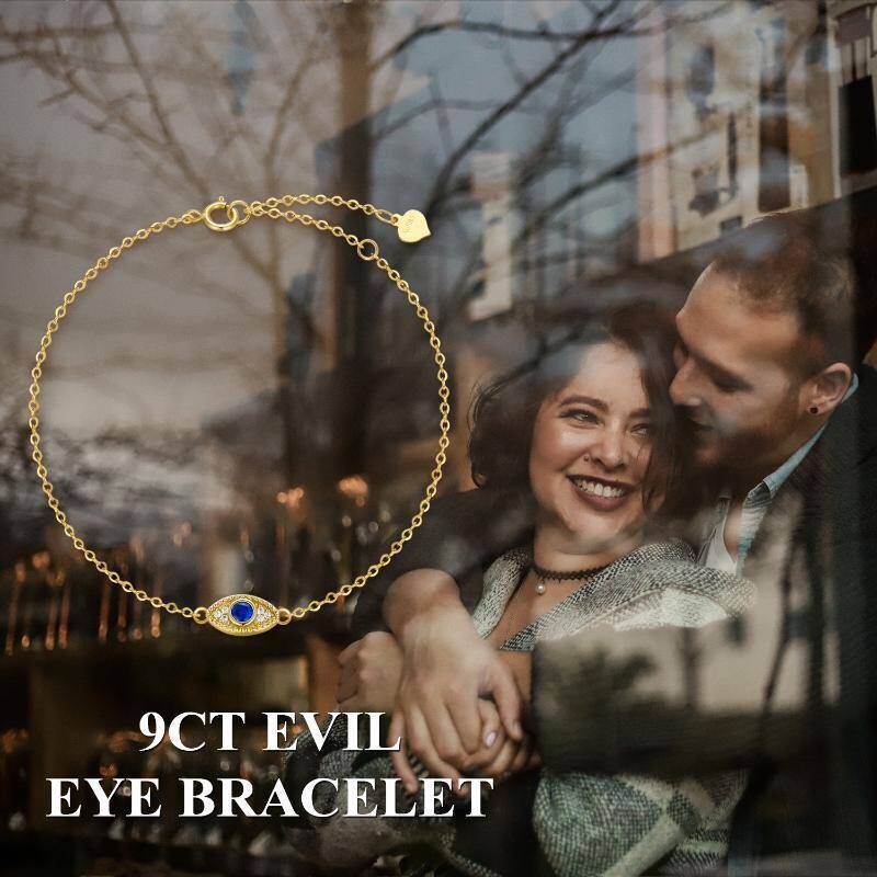 Pulsera con dije de ojo turco de circonita cúbica y oro de 10 quilates-5