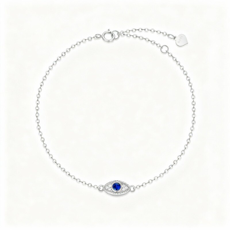 Pulsera con dije de ojo turco de circonita cúbica en oro blanco de 9 quilates-12
