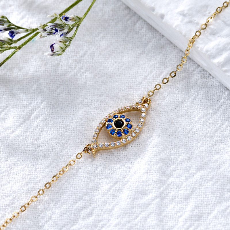 10K Gold Cubic Zirconia Evil Eye Charm Bracelet-4