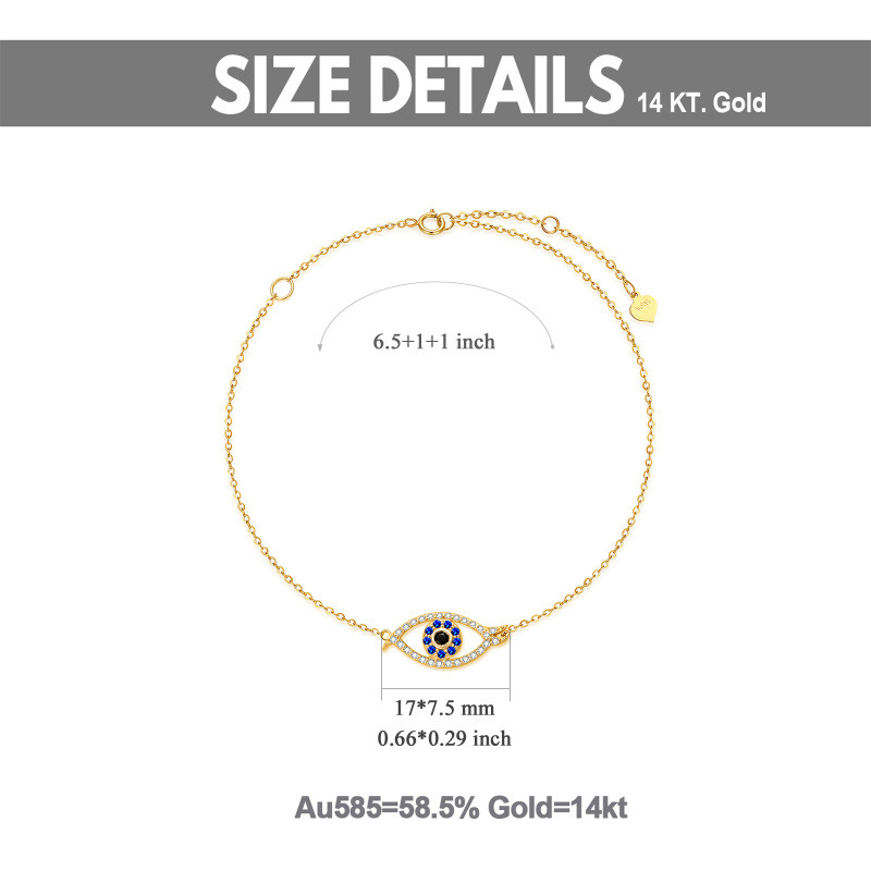 10K Gold Cubic Zirconia Evil Eye Charm Bracelet-5
