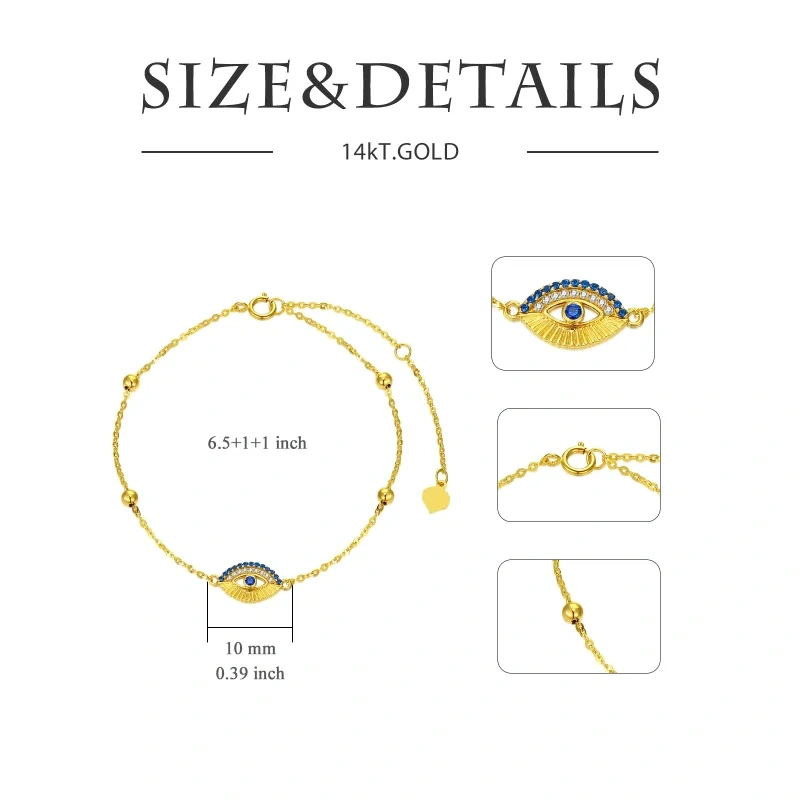 Pulsera con dije de ojo del diablo de circonita cúbica en oro de 14 quilates-5