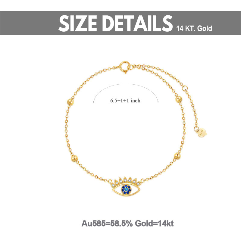 Bracelet à breloque œil protecteur en or 14 carats et zircon cubique-3