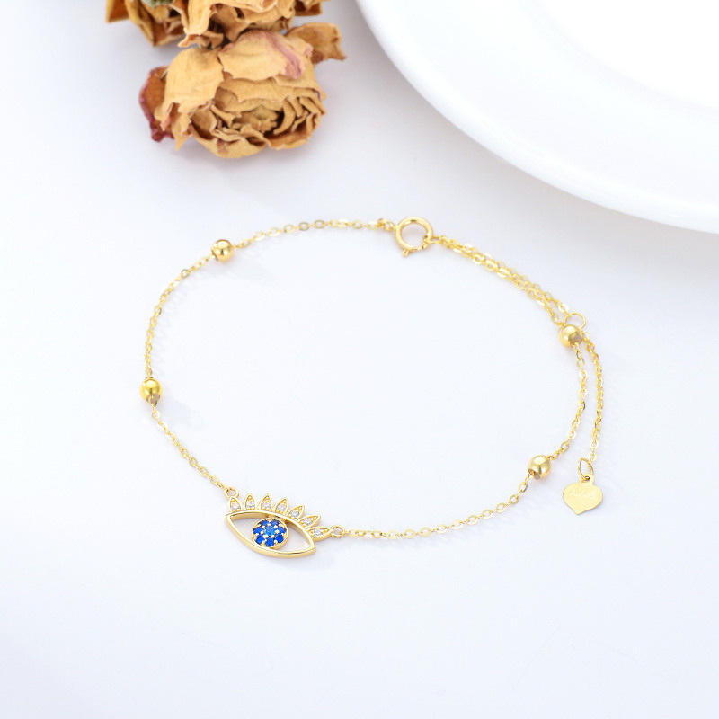 Bracelet à breloque œil protecteur en or 14 carats et zircon cubique-4