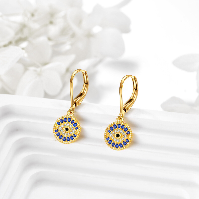 18K Rose Gold Cubic Zirconia Evil Eye Drop Earrings-4