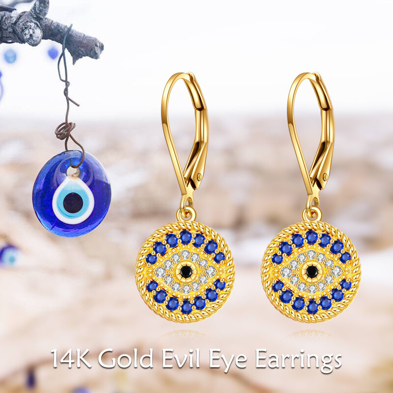 18K Rose Gold Cubic Zirconia Evil Eye Drop Earrings-5